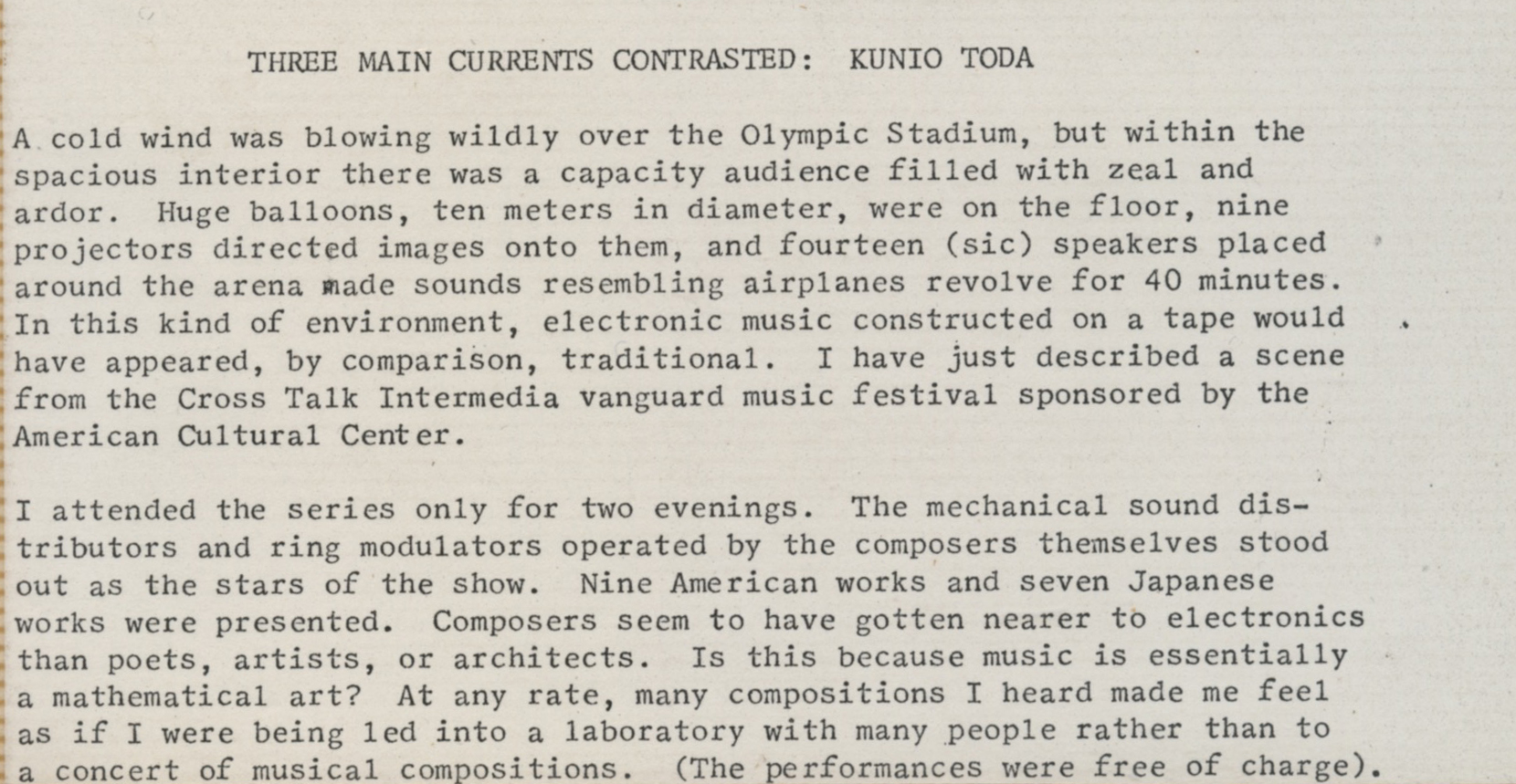 Three Main Currents Contrated Kunio Toda